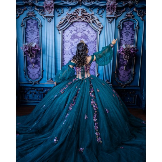 Teal Color Ball Gowns Quinceanera Dresses for Girls Off Shoulder Appliques Vestidos De 15 Anos